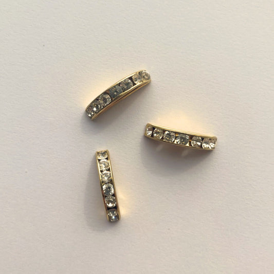 Swarovski 4906 20x8 Crystal/Gold Half Moon Spacer (10pcs) (S490620X8GCRY)