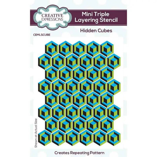 Creative Expressions Hidden Cubes Mini Triple Layering Stencil 4 in x 3 in Set of 3 (CEMLSCUBE) - Printable Heaven