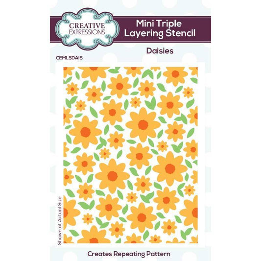 Creative Expressions Daisies Mini Triple Layering Stencil 4 in x 3 in Set of 3 (CEMLSDAIS)