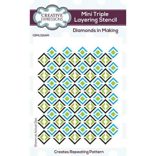 Creative Expressions Diamonds in Making Mini Triple Layering Stencil 4 in x 3 in Set of 3 (CEMLSDIAM)