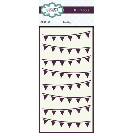 Creative Expressions Bunting DL Stencil 4 in x 8 in (10.0 x 20.3 cm) (CEST105) - Printable Heaven