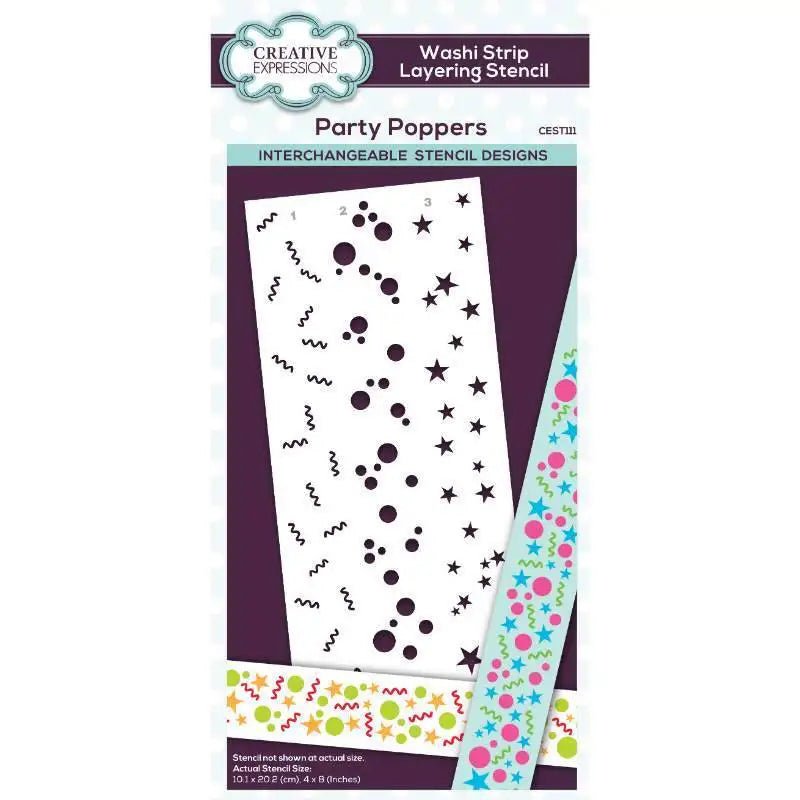 Creative Expressions Party Poppers Washi Strip Layering Stencil 4 in x 8 in (10.0 x 20.3 cm) (CEST111) - Printable Heaven