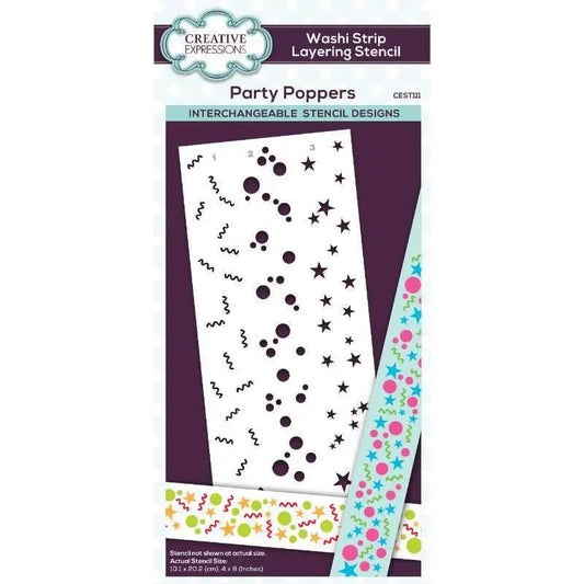 Creative Expressions Party Poppers Washi Strip Layering Stencil 4 in x 8 in (10.0 x 20.3 cm) (CEST111) - Printable Heaven