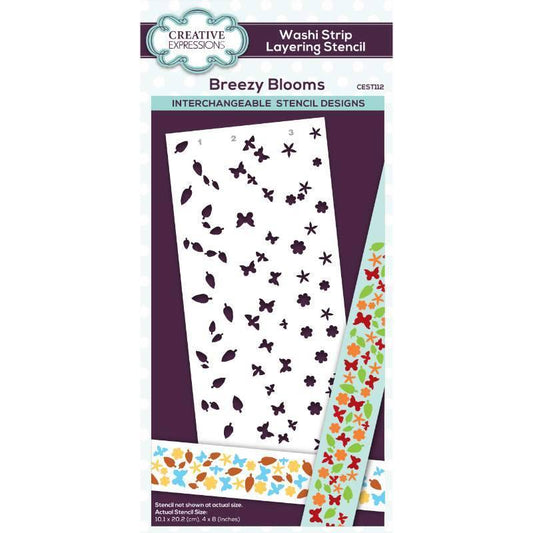 Creative Expressions Breezy Blooms Washi Strip Layering Stencil 4 in x 8 in (10.0 x 20.3 cm) (CEST112)