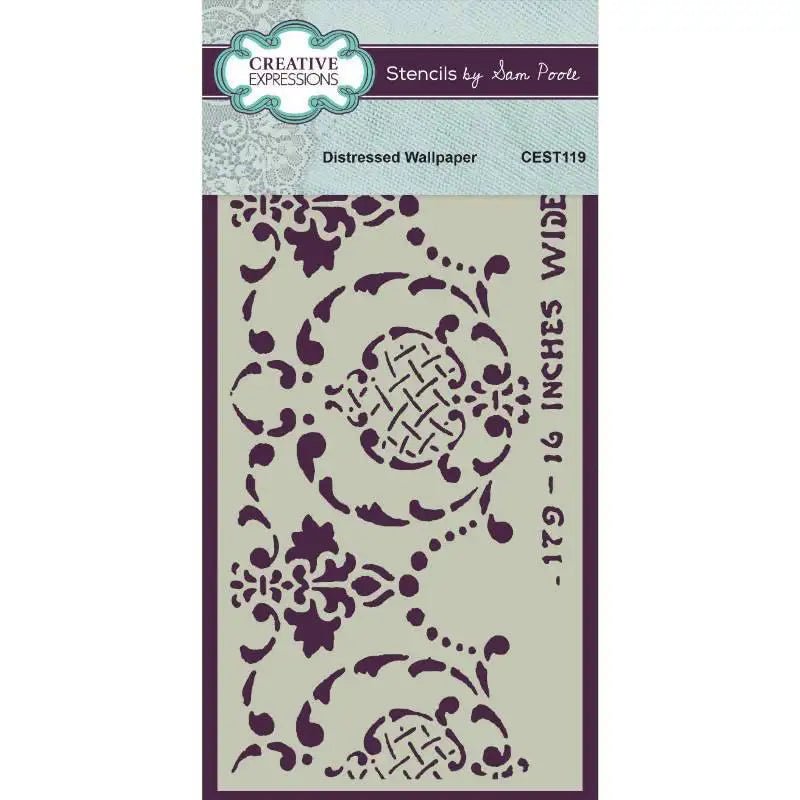 Creative Expressions Sam Poole Distressed Wallpaper 4 in x 8 in Stencil (CEST119) - Printable Heaven