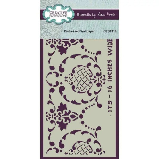 Creative Expressions Sam Poole Distressed Wallpaper 4 in x 8 in Stencil (CEST119) - Printable Heaven