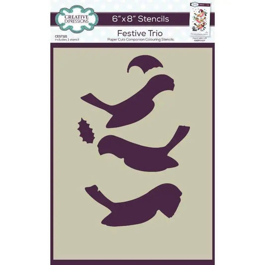 Creative Expressions Festive Trio Companion Colouring Stencil 6 in x 8 in (CEST121) - Printable Heaven