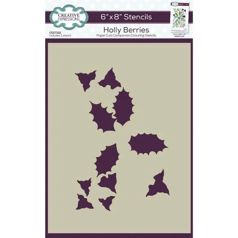 Creative Expressions Holly Berries Companion Colouring Stencil 6 in x 8 in (CEST122) - Printable Heaven
