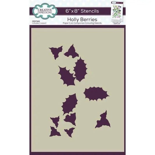 Creative Expressions Holly Berries Companion Colouring Stencil 6 in x 8 in (CEST122) - Printable Heaven