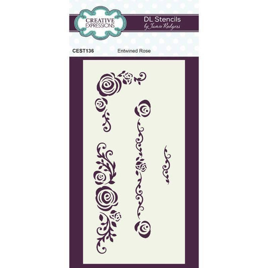 Creative Expressions Jamie Rodgers Entwined Rose 4 in x 8 in Stencil (CEST136)