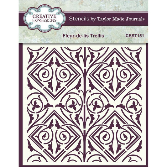 Creative Expressions Taylor Made Journals Fleur-de-lis Trellis 6 in x 6 in Stencil (CEST151)