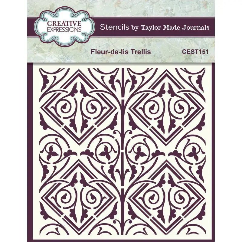 Creative Expressions Taylor Made Journals Fleur-de-lis Trellis 6 in x 6 in Stencil (CEST151) - Printable Heaven