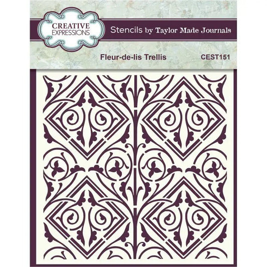 Creative Expressions Taylor Made Journals Fleur-de-lis Trellis 6 in x 6 in Stencil (CEST151) - Printable Heaven