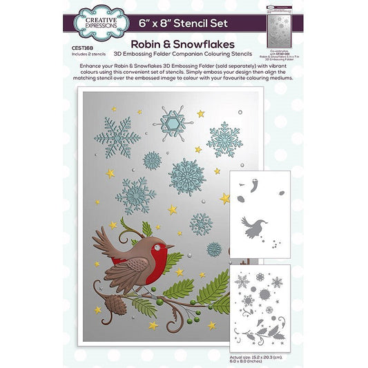 Creative Expressions Robin & Snowflakes Companion Colouring Stencil 6 in x 8 in Set of 2 (CEST168)