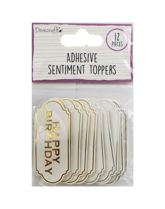 Dovecraft Essentials Adhesive Sentiment Toppers - Happy Birthday (12pcs)
