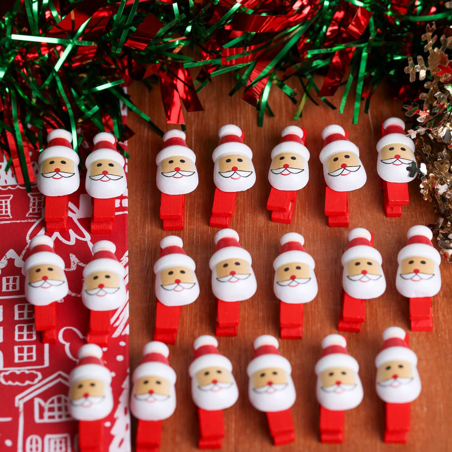 Christmas Santa Wooden Pegs - 20 Pack (XMA3199OB)