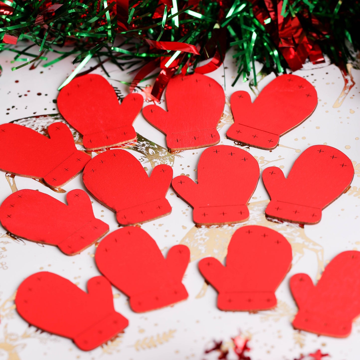 2 FOR 1 OFFER - Create Christmas Wooden Shapes (12pcs) - Mittens Red (PMA 174587)