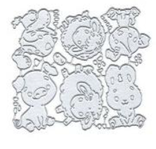 Six adorable animal outline drawings—including a pig, sheep, cow, and rabbit—are arranged in a tidy grid on a white backdrop with delicate floral accents scattered throughout. This charming design offers perfect inspiration for your next paper crafting project using the Printable Heaven “Cute Kawaii Animal Character Cutting Die Set (6 pcs) (A057).”.