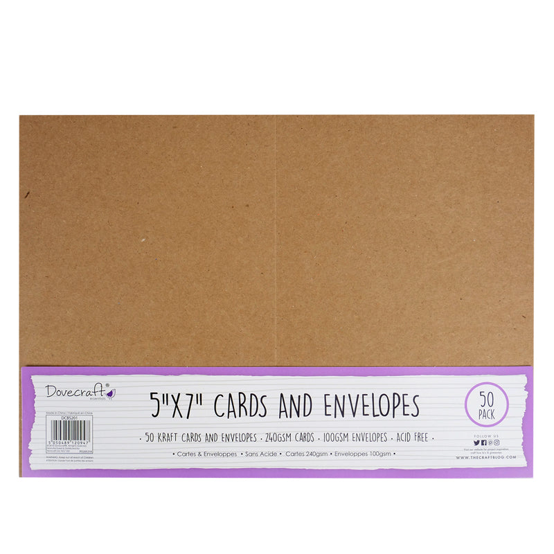 Cards & Envelopes 50 Pack 5x7 - Kraft (DCBS201)