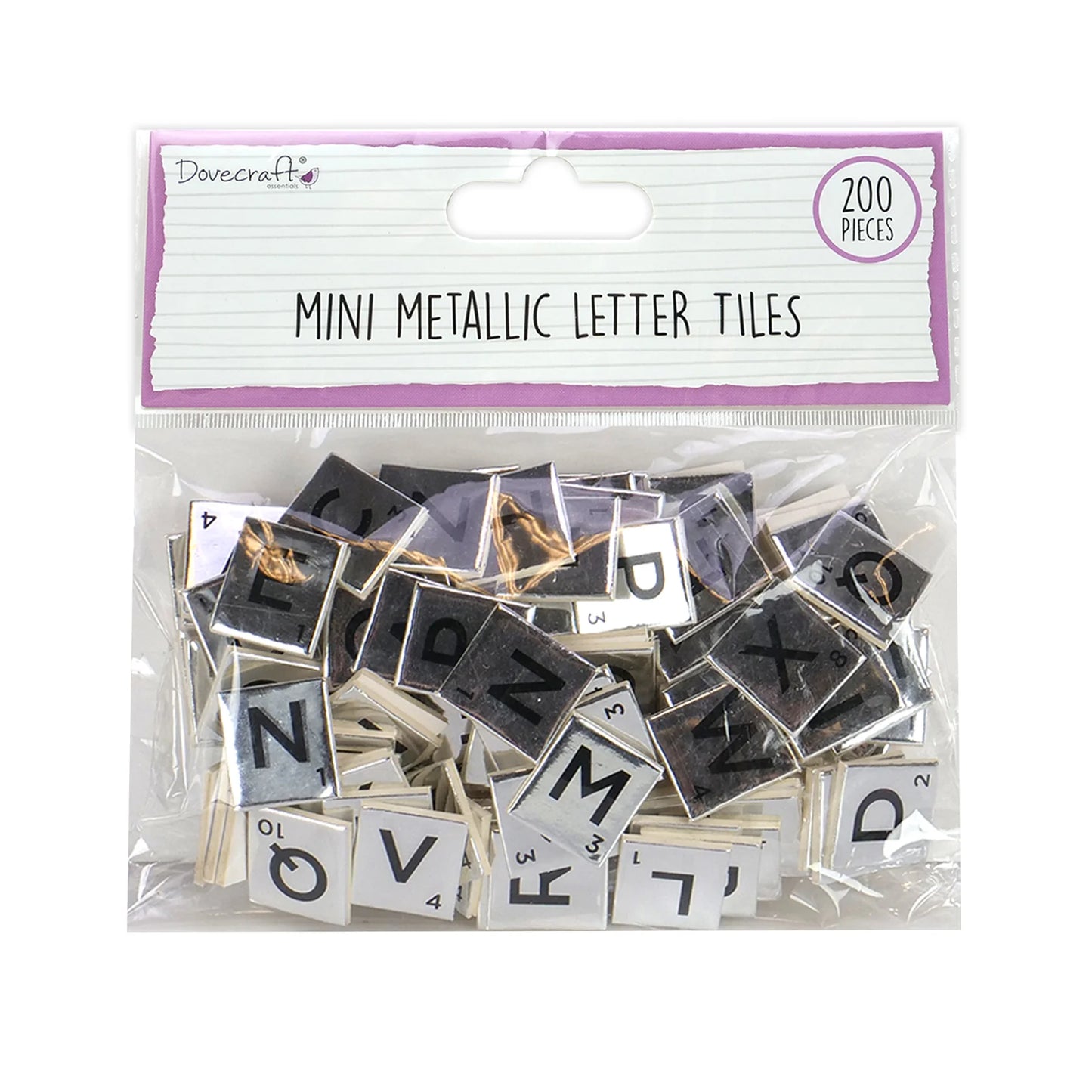 Dovecraft Mini Metallic Letter Tiles - Silver Foiled (DCBS264)