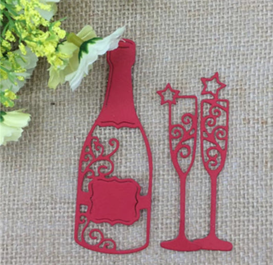 Printable Heaven Cutting Die Champagne Wine Bottle and Glasses (3 Pcs) (DJ008)