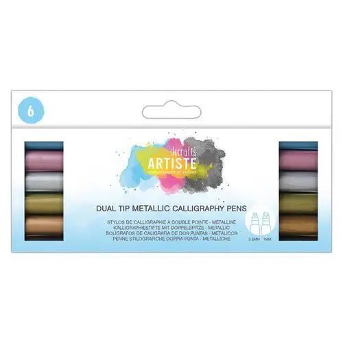 Dual Tip Calligraphy Pens - Metallic - Brush/Flat (6pk) (DOA 851104 ) - Printable Heaven