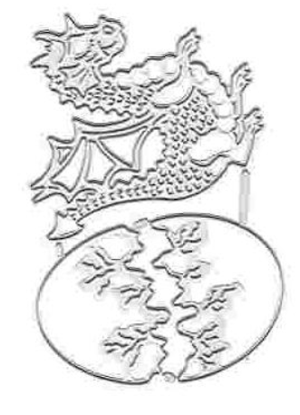 A minimalist, sketch-style outlined drawing of a winged dragon standing over a globe with landmasses, its tail and one leg touching the surface. This enchanting design from Printable Heaven is perfect inspiration for your next Dragon & Egg Cutting Die (3 PCS) (A111) papercraft project.