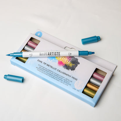 Dual Tip Calligraphy Pens - Metallic - Brush/Flat (6pk) (DOA 851104 ) - Printable Heaven