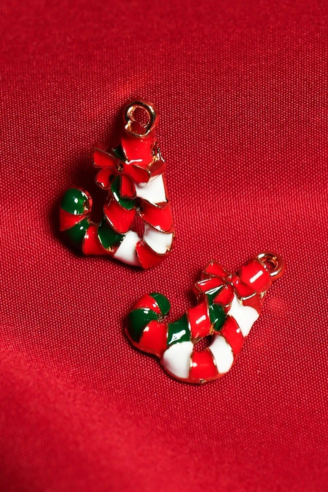 Decorated Candy Cane Metal Charms (2pcs) (MLB-062) - Printable Heaven