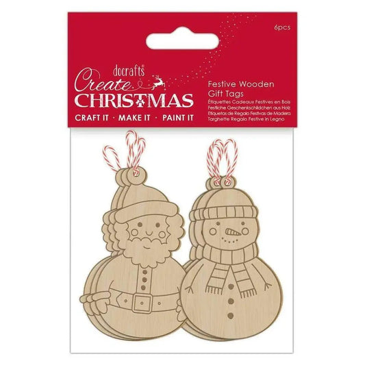 Festive Wooden Gift Tags - Santa & Snowman (6pcs) (PMA 359930) - Printable Heaven