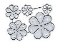 A set of five silver metal dies from Printable Heaven, the Flower Cluster Cutting Die (5 PCS) (F053), featuring simple rounded petal flower shapes with small circular details, arranged closely together on a white background—ideal for paper crafting or layering to create beautiful flower embellishments.