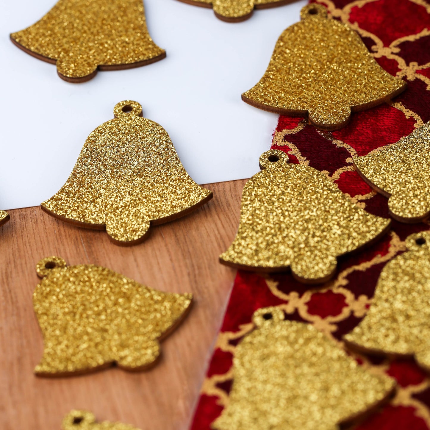 Glittered Wooden Toppers (12pcs) - Create Christmas - Bells (PMA 359909)