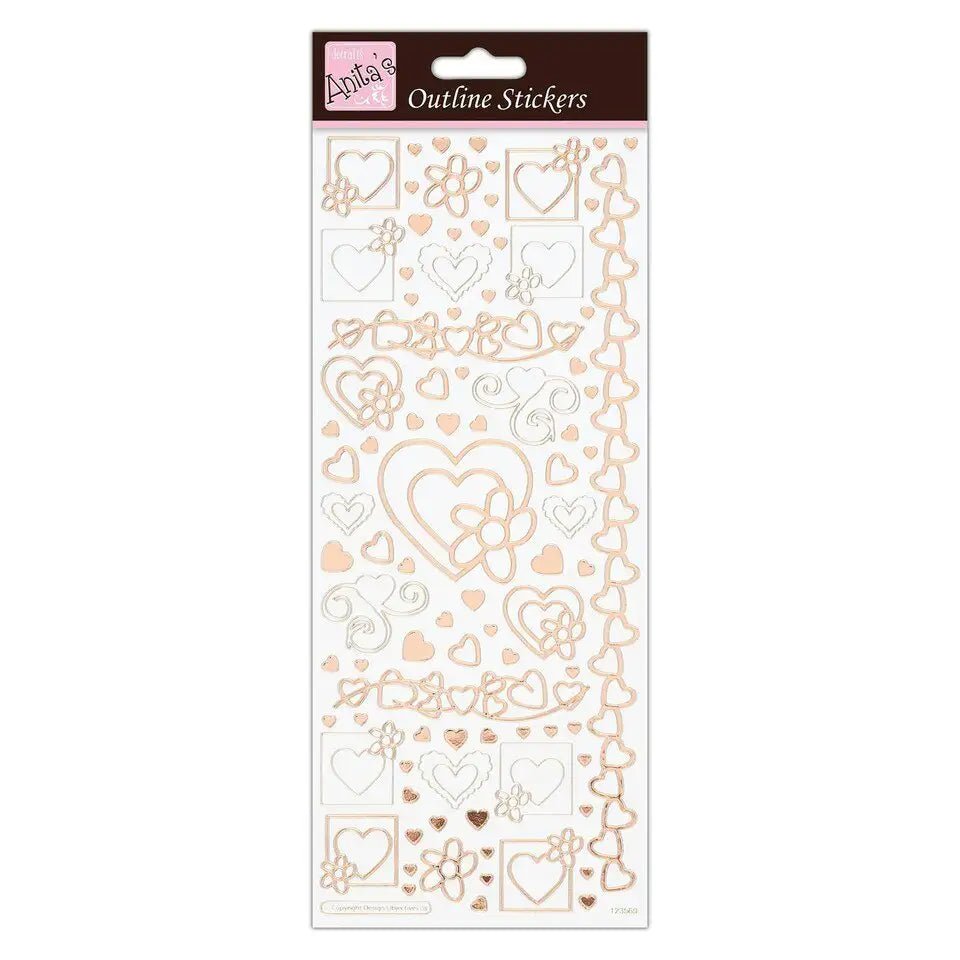 Anita's Outline Stickers - Hearts - Rose Gold On White (ANT 810287 ) - Printable Heaven
