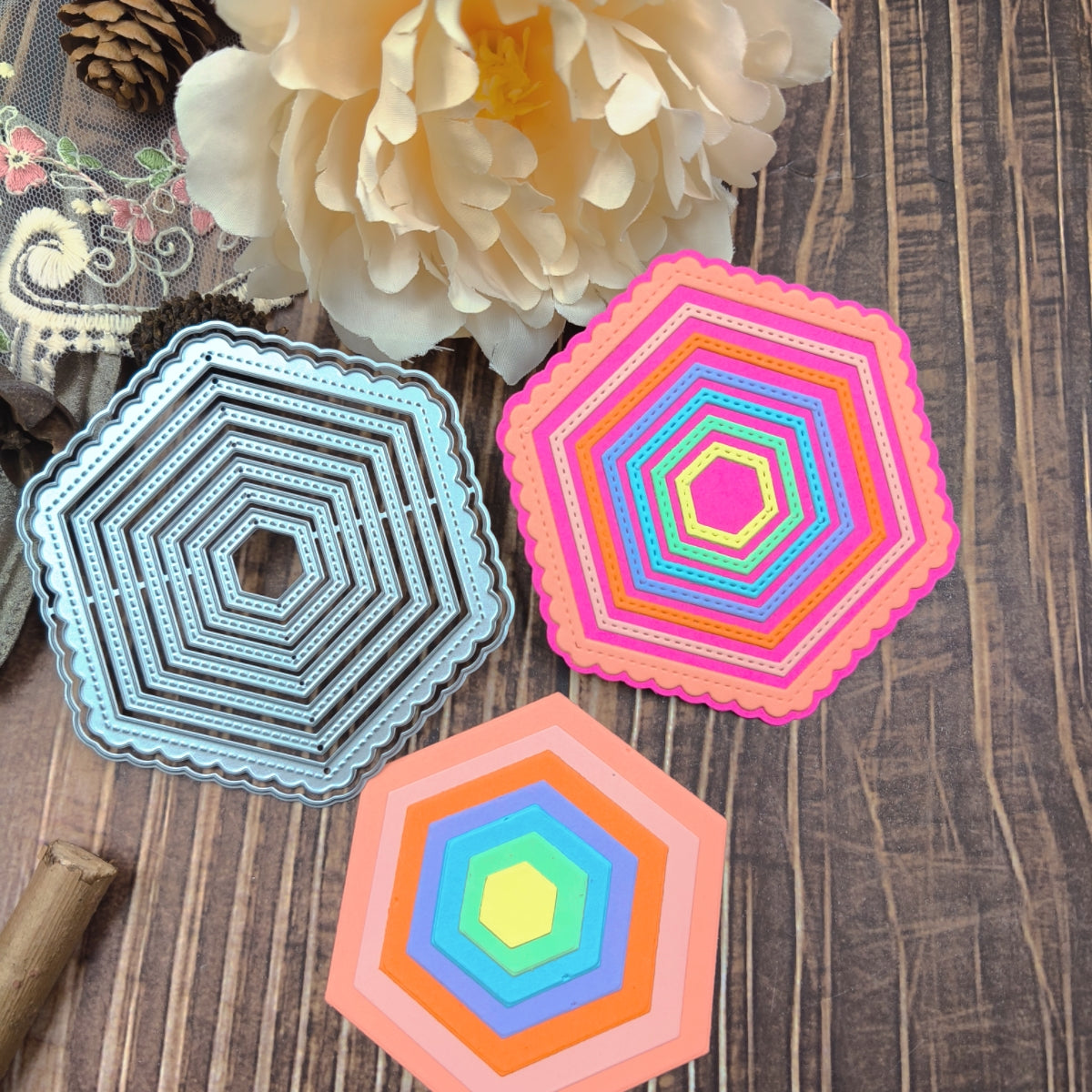 Printable Heaven Small Cutting Die - Nesting Stitch Detail Hexagons (8pcs)