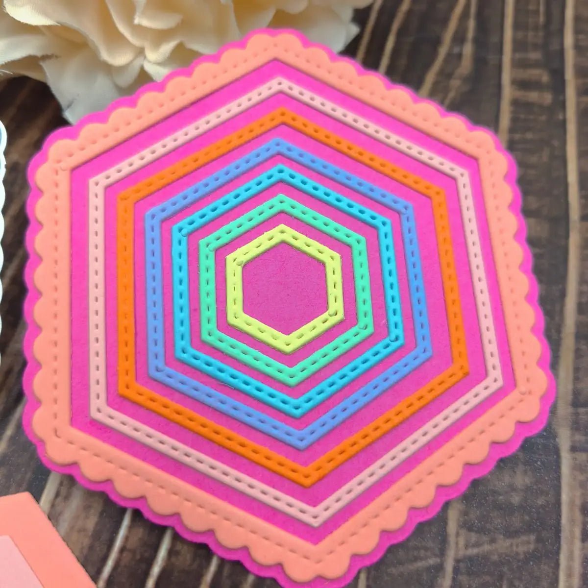 Printable Heaven Small Cutting Die - Nesting Stitch Detail Hexagons (8pcs) (T014) - Printable Heaven