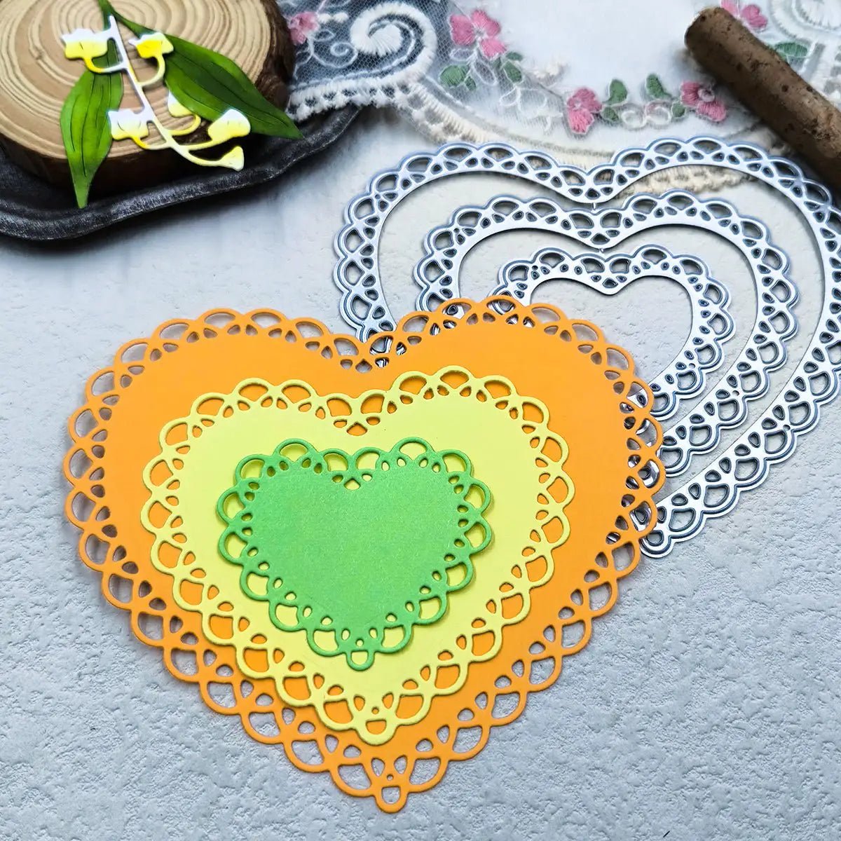Printable Heaven Large Cutting Die - Nesting Lace Edge Hearts (3pcs) (T005) - Printable Heaven