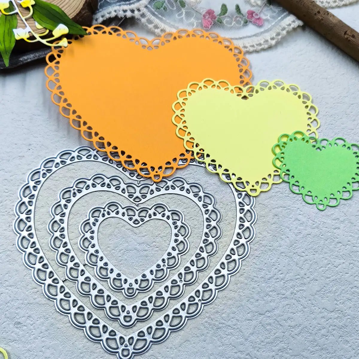 Printable Heaven Large Cutting Die - Nesting Lace Edge Hearts (3pcs) (T005) - Printable Heaven
