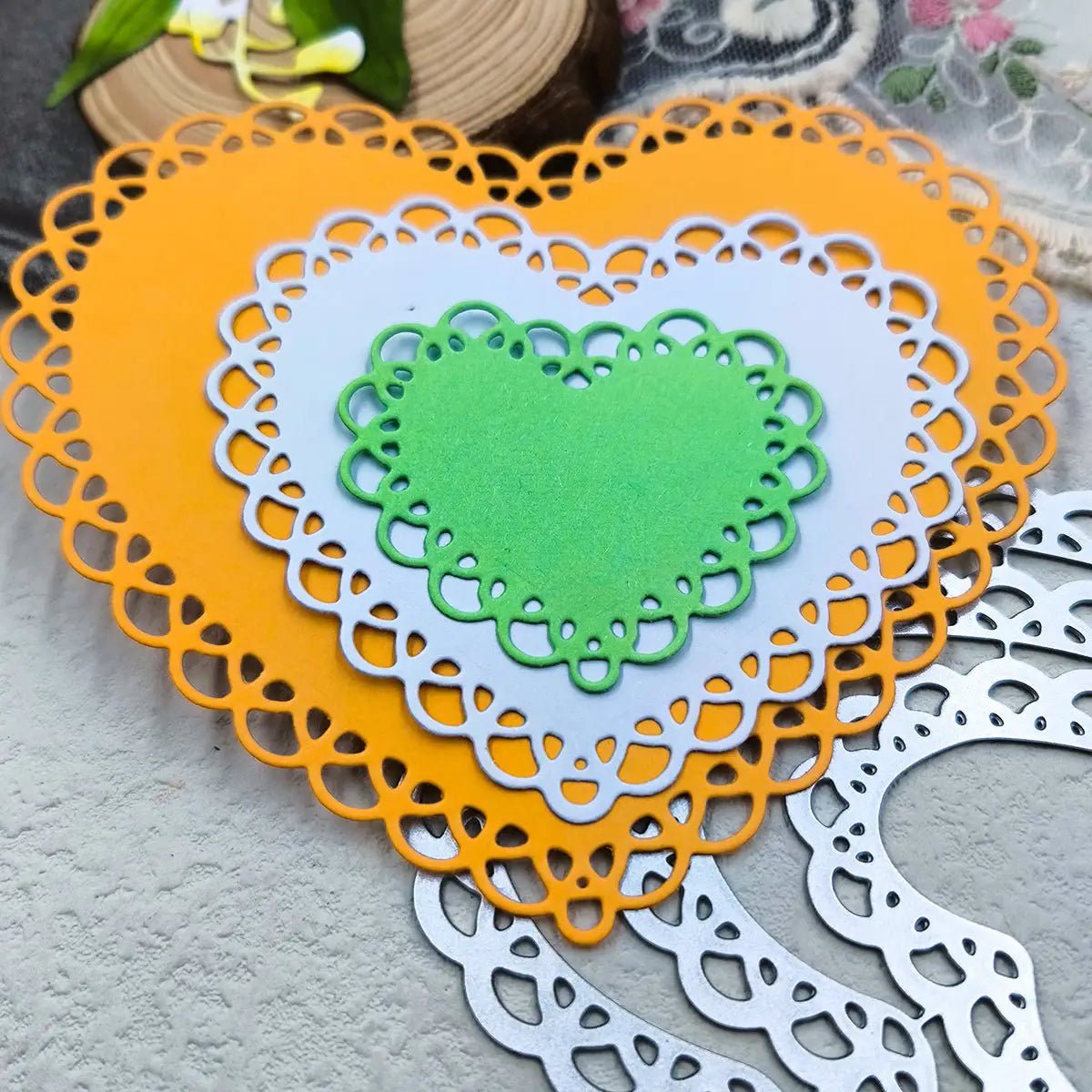 Printable Heaven Large Cutting Die - Nesting Lace Edge Hearts (3pcs) (T005) - Printable Heaven