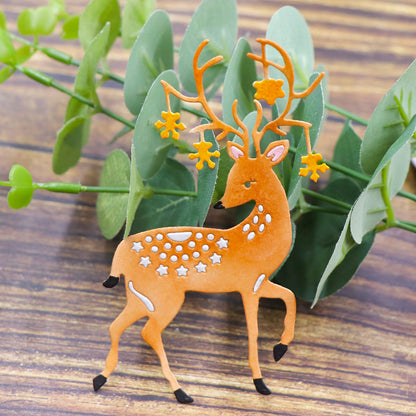 The Majestic Reindeer Stag Cutting Die (1 PC) (SP013) from Printable Heaven features a charming reindeer with star-shaped ornaments on its antlers, perfect for adding a decorative woodland touch to your craft projects.