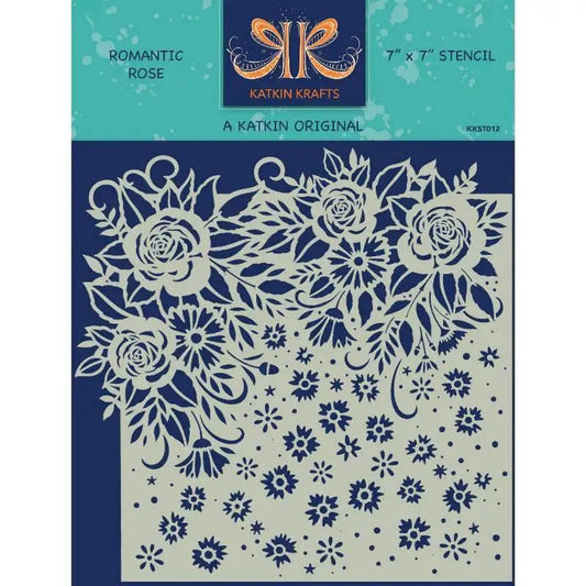 Katkin Krafts Romantic Rose 7 in x 7 in Stencil (KKST012) - Printable Heaven