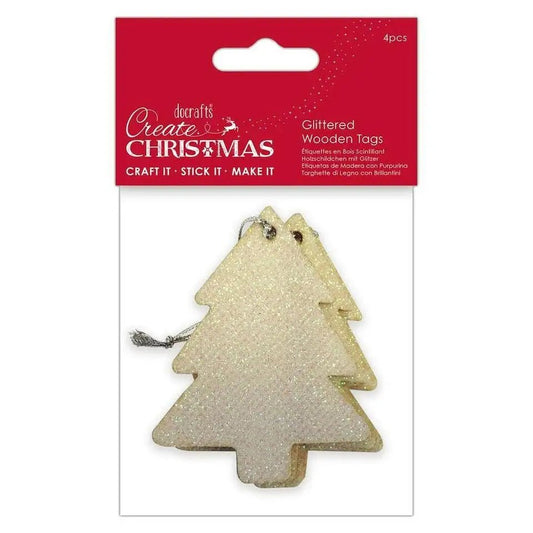 Create Christmas Glittered Wooden Tags (4pcs) - Tree (PMA 359924) - Printable Heaven
