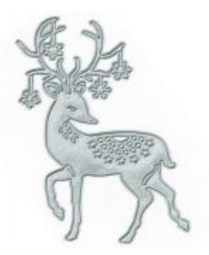 The Majestic Reindeer Stag Cutting Die (1 PC) (SP013) by Printable Heaven features a silver reindeer adorned with intricate floral patterns and antlers embellished with hanging flowers in a stylized, decorative design—ideal inspiration for your next woodland craft die project.