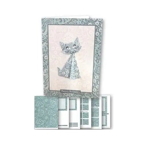 Download - Card Kit - Origami Cat Teal - Printable Heaven