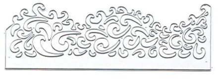 Black and white illustration of stylized swirling waves and curves forming an ornate, decorative border with intricate cutout designs—perfect for papercraft projects or pairing with the Printable Heaven Ornate Filigree Border Cutting Die (1 PC) (B004).