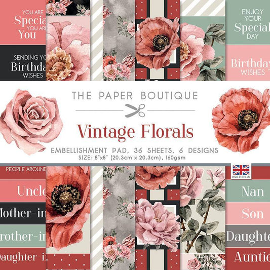 The Paper Boutique Vintage Florals 8 in x 8 in Embellishments Pad (PB1691)