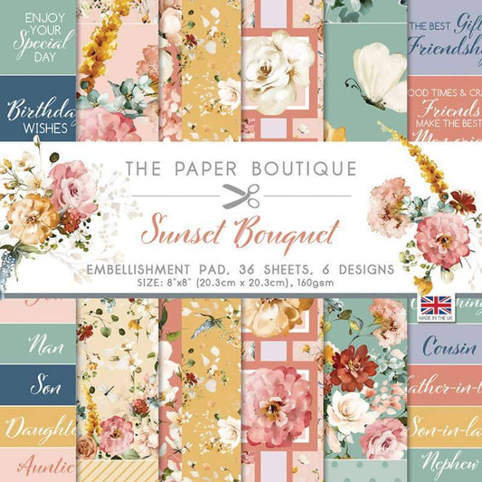 The Paper Boutique Sunset Bouquet 8 in x 8 in Embellishments Pad (PB1706)