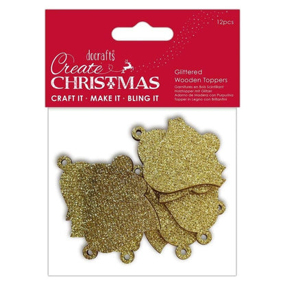 Glittered Wooden Toppers (12pcs) - Create Christmas - Bells