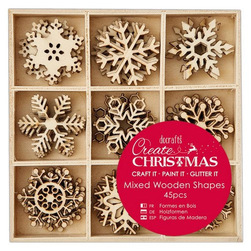 Small Mixed Wooden Shapes (45pcs) - Snowflakes 