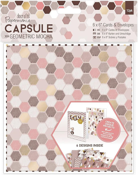 Papermania 6 x 6" Cards & Envelopes (12pk) - Capsule - Geometric Mocha (PMA 151143 )