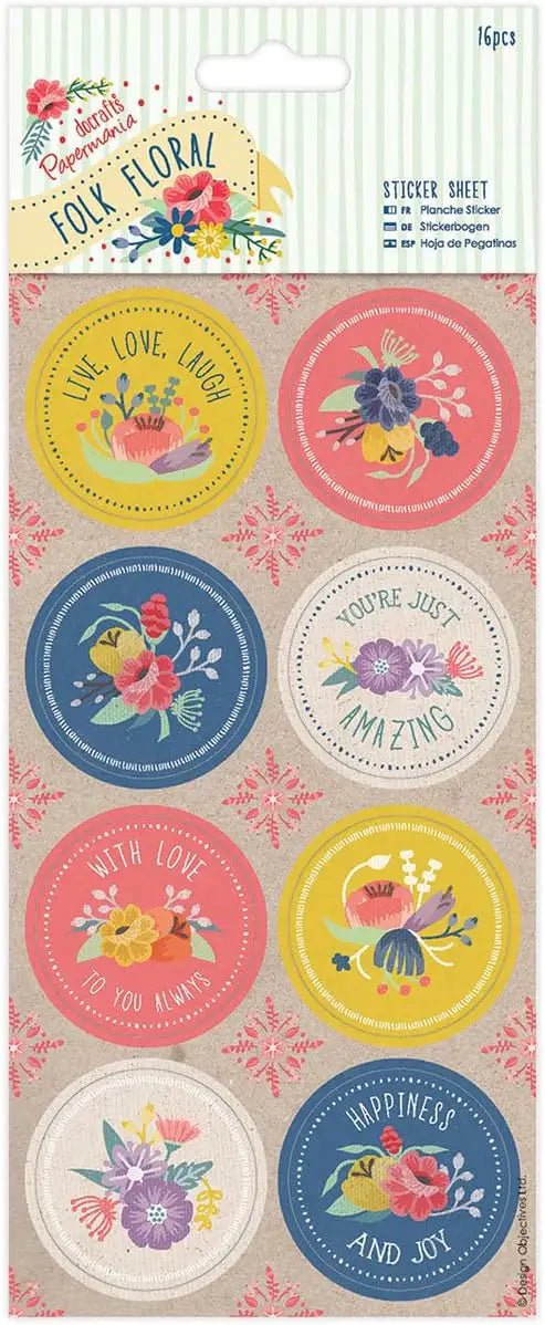 Papermania Sticker Sheet (16pcs) - Folk Floral (PMA 157947 ) - Printable Heaven